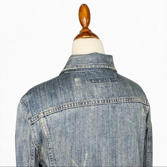 Ralph Lauren Sport Blue Denim Front Zip Trucker Jacket  Distressed Size Small - Picture 6 of 13